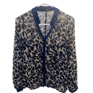Animal print sheer button up